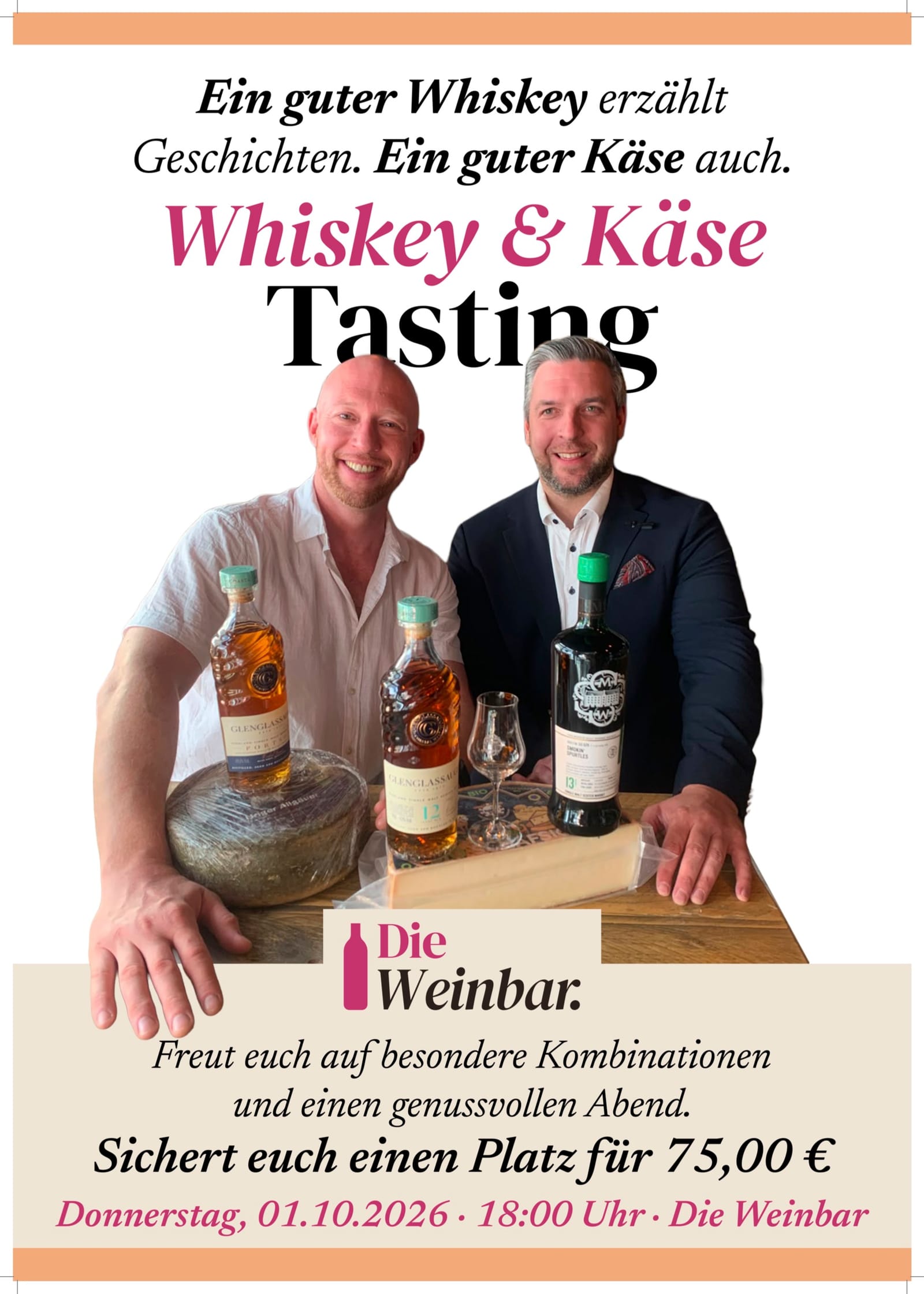 Plakat: Whiskey & Käse Tasting am 01.10.2026 in der Weinbar Hannover